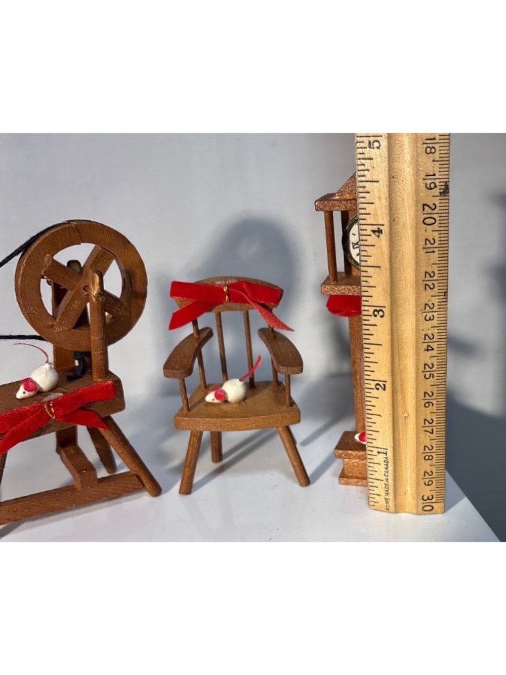 Miniature Wooden Dollhouse Furniture Christmas Spinning Wheel Chair & Clock Mice - Picture 5 of 8